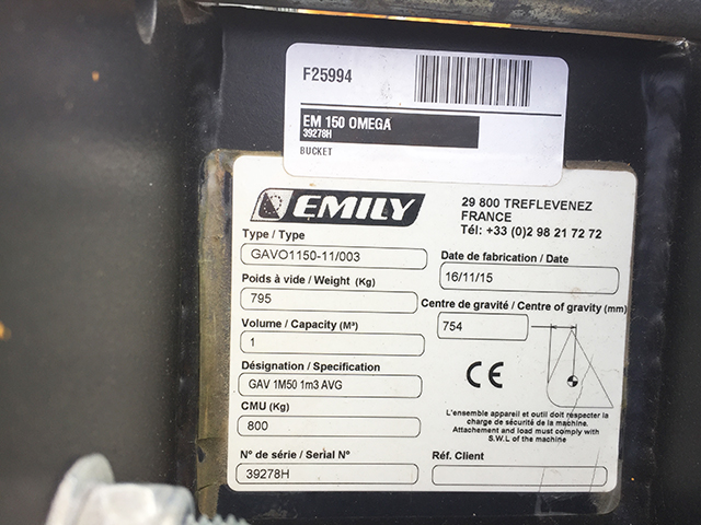 2015 EMILY 150 OMEGAMAX GRAPPLE SKIDSTEER BUCKET