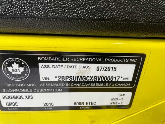 2016 SKI-DOO 800 XRS SNOWMOBILE