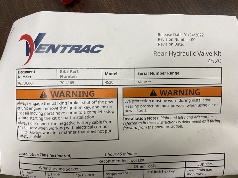 2023 VENTRAC REAR HYDRAULIC VALVE FOR 4520 TRACTORS