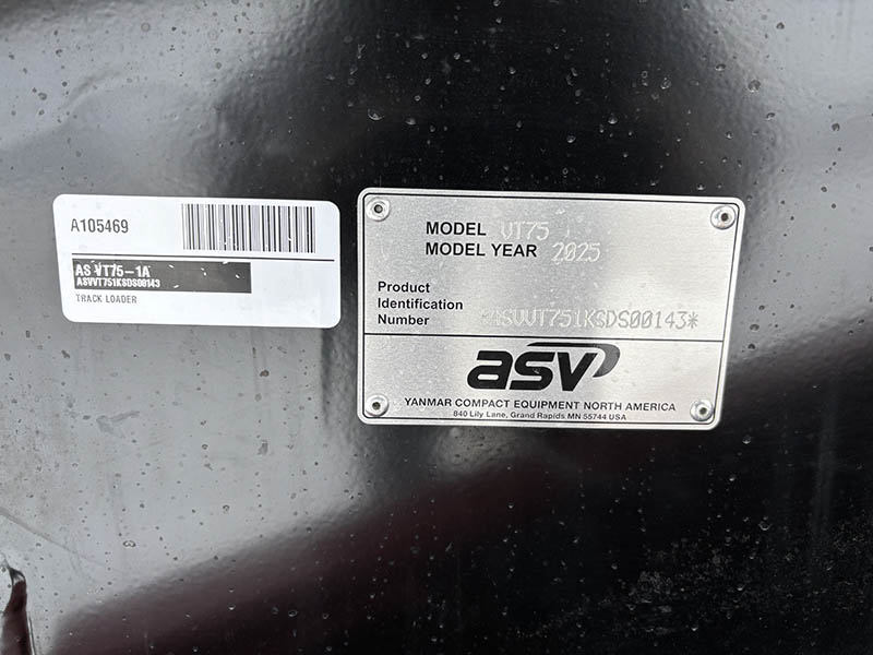2025 ASV VT-75 COMPACT RUBBER TRACK LOADER