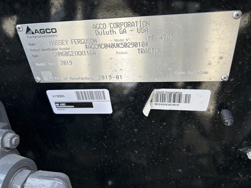 2019 MASSEY FERGUSON 4707 TRACTOR