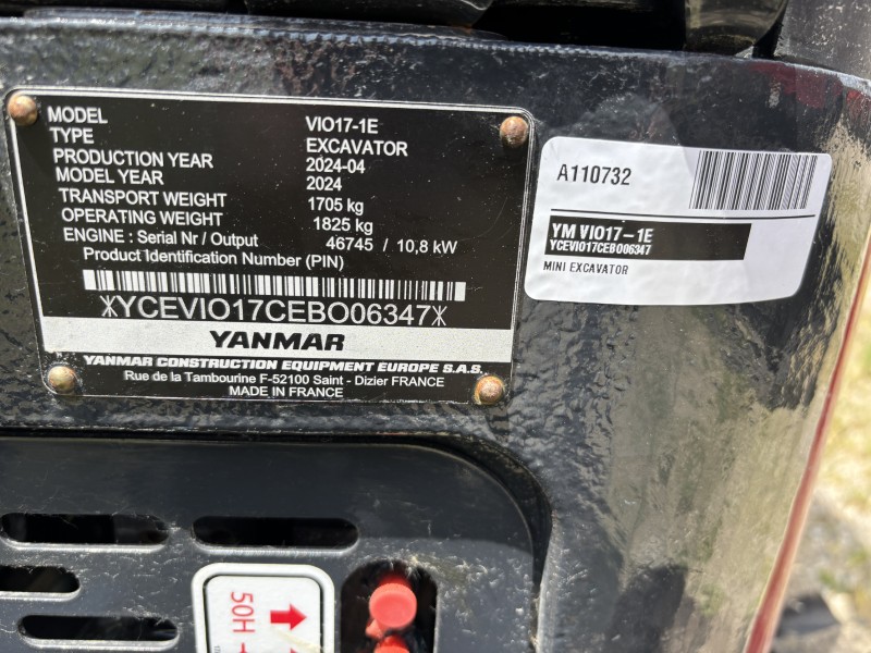2024 YANMAR VIO17-1E MINI EXCAVATOR