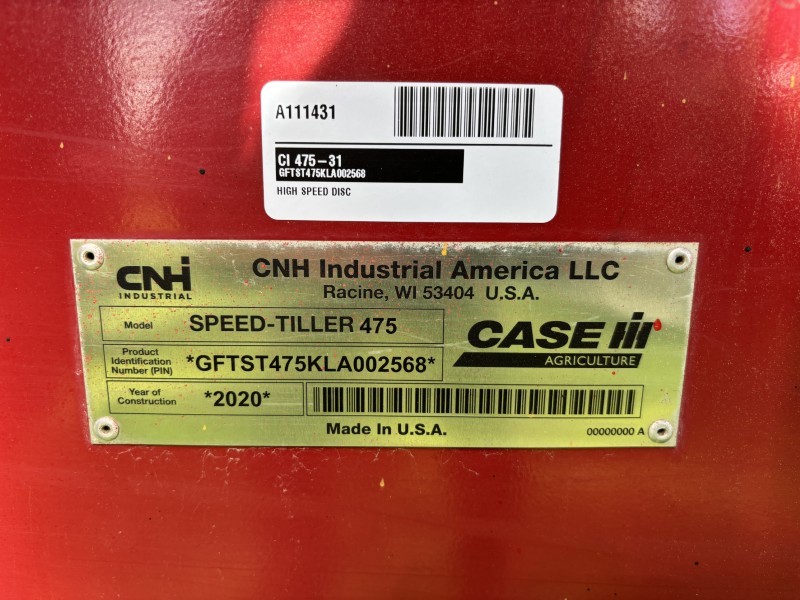 2020 CASE IH 475 SPEED TILLER HIGH SPEED DISC
