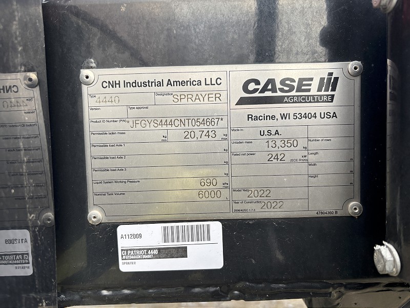 2022 CASE IH PATRIOT 4440 SELF-PROPELLED SPRAYER