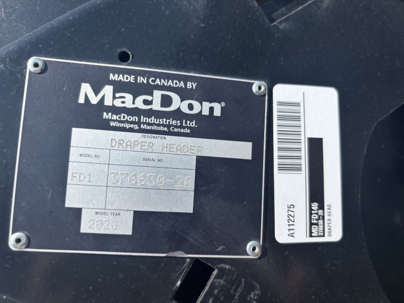 2020 MACDON FD145 DRAPER HEAD PACKAGE WITH HEADER CART