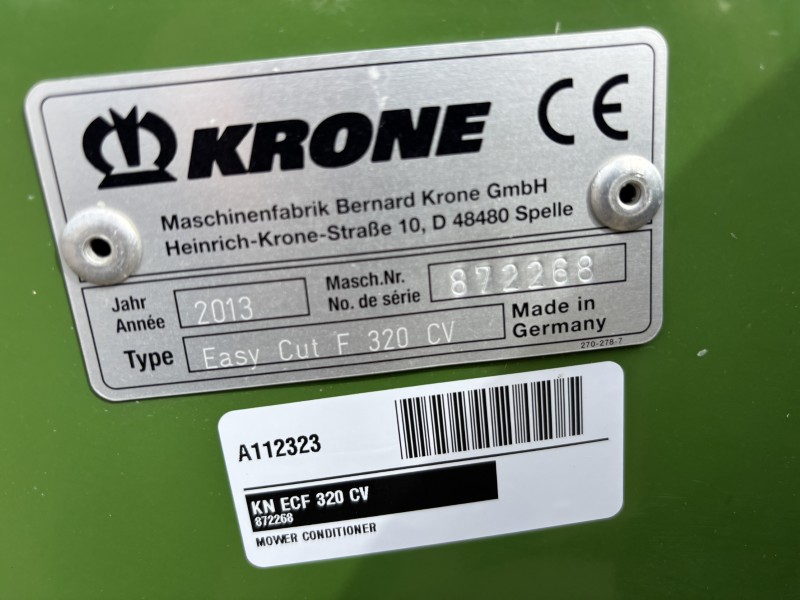 2013 KRONE EASYCUT F 320 CV DISC MOWER CONDITIONER