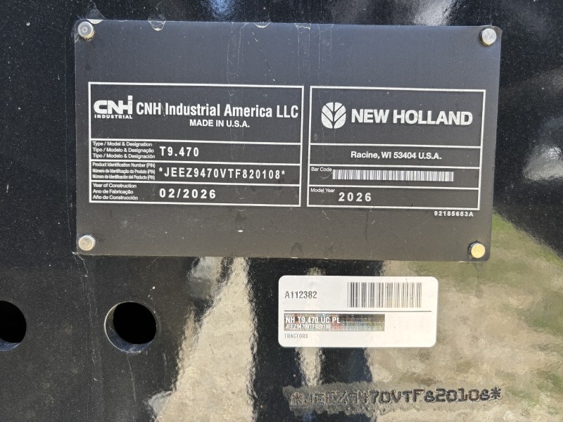 2026 NEW HOLLAND T9.470 4WD TRACTOR