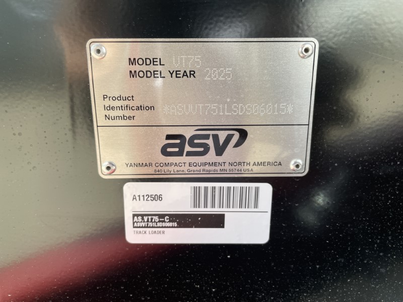 2025 ASV VT-75-1C COMPACT RUBBER TRACK LOADER