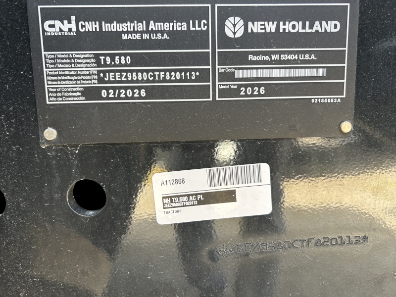 2026 NEW HOLLAND T9.580 PLMI 4WD TRACTOR