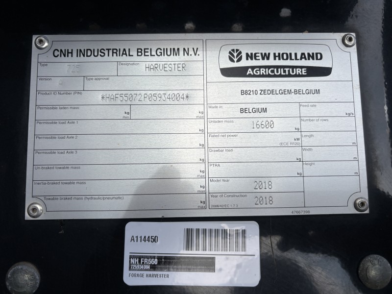 2018 NEW HOLLAND FR550 FORAGE HARVESTER