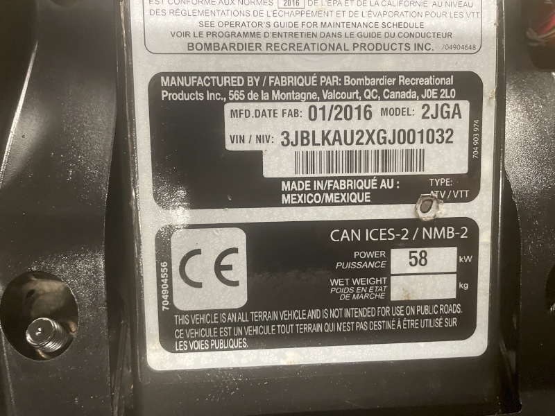 ATV  2016 CAN-AM OUTLANDER XT 850 ATV Photo