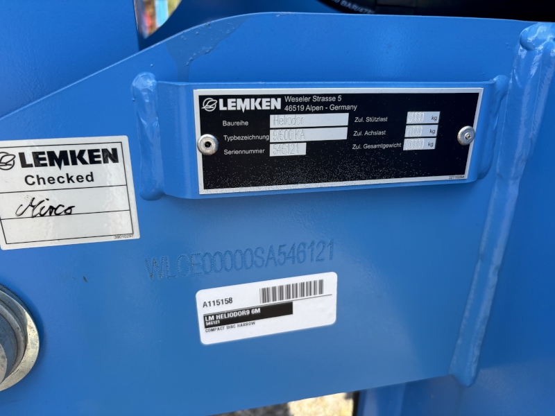 2026 LEMKEN HELIODOR9 6M COMPACT DISC HARROW
