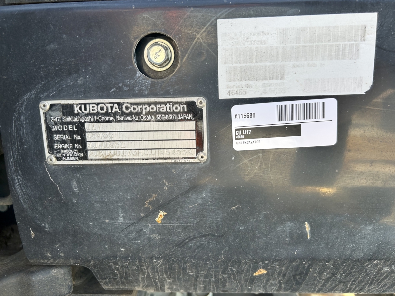 2018 KUBOTA U17 MINI EXCAVATOR