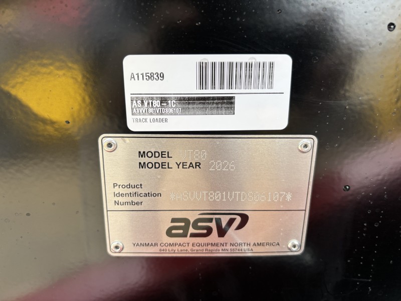 2026 ASV VT80-1C COMPACT RUBBER TRACK LOADER