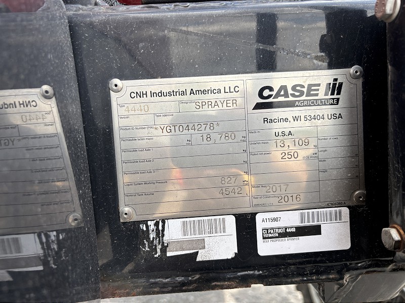 2017 CASE IH PATRIOT 4440 SELF PROPELLED SPRAYER