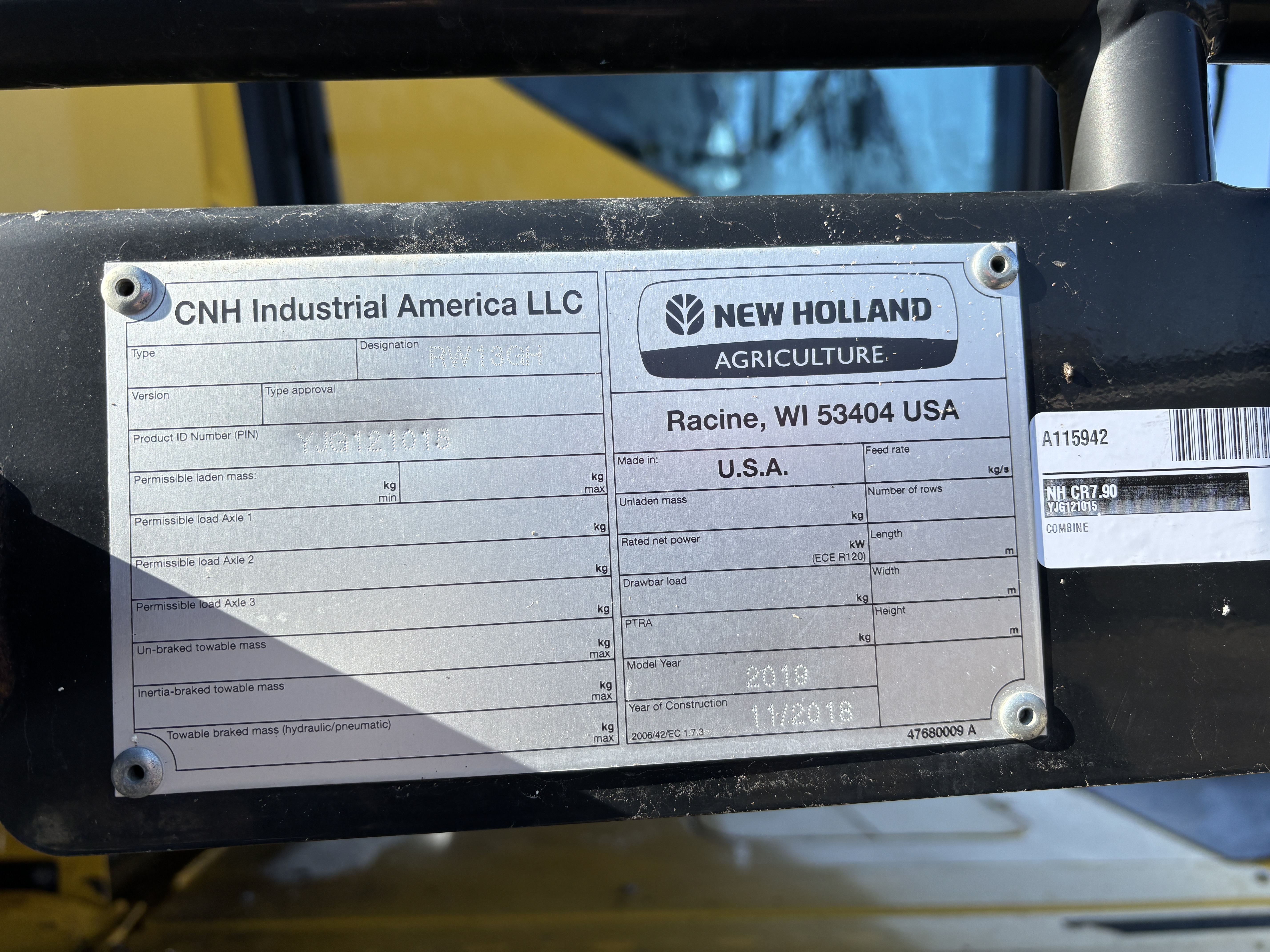 2019 NEW HOLLAND CR7.90 COMBINE