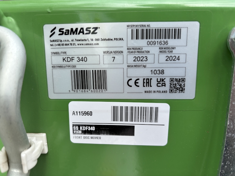 2026 SAMASZ KDD 941 DISC MOWER