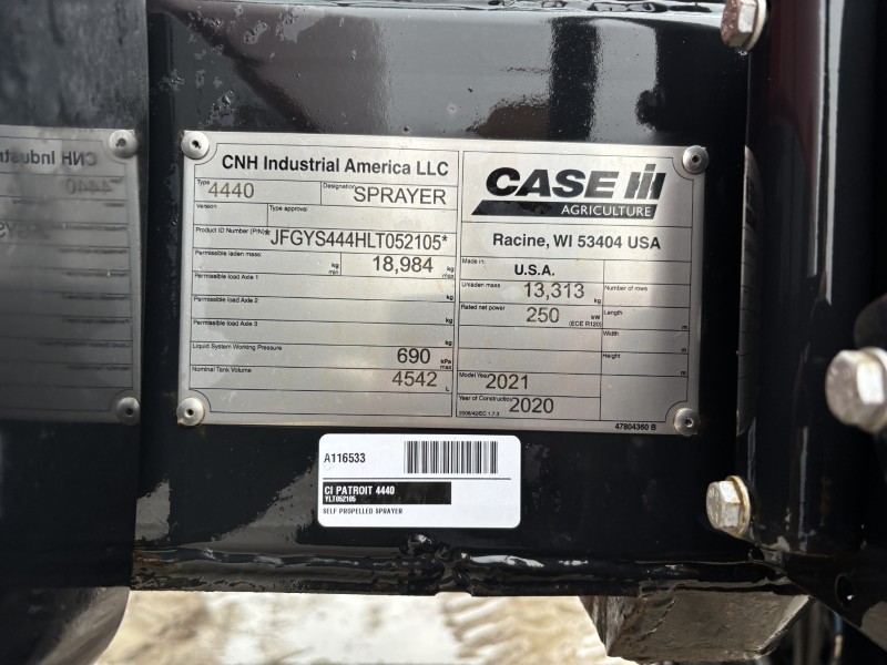 2021 CASE IH PATRIOT 4440 SELF-PROPELLED HIGH CLEARANCE SPRAYER