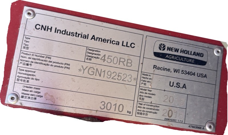 2016 NEW HOLLAND ROLLBELT 450 (RB450) ROTO-CUT ROUND BALER