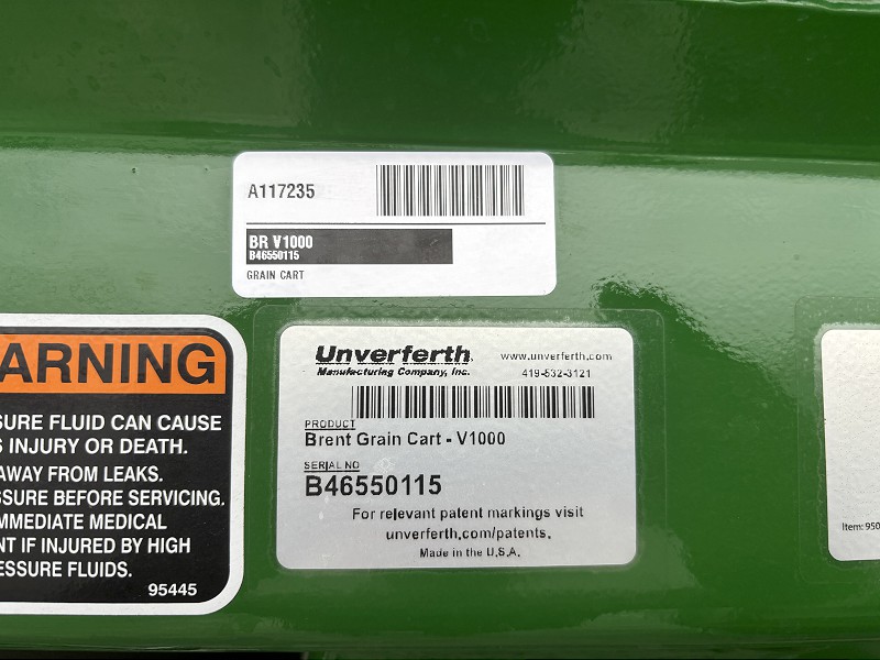 2026 BRENT V1000 V-SERIES SINGLE AUGER GRAIN CART
