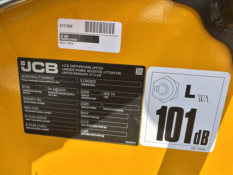2026 JCB 409 WHEEL LOADER