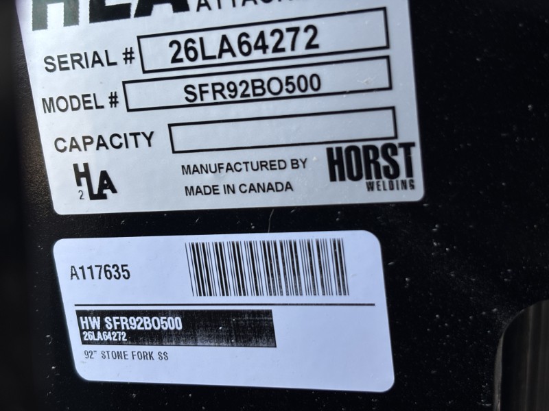 2026 HLA ATTACHMENTS (HORST) 92 INCH STONE FORK