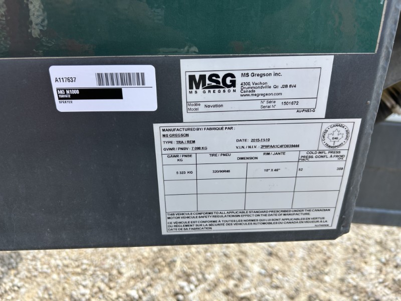 2015 MS GREGSON N1000 PULL TYPE SPRAYER