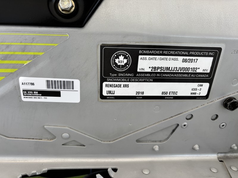 Snowmobiles  2018 SKI-DOO RENEGADE X-RS 850 E-TEC SNOWMOBILE Photo