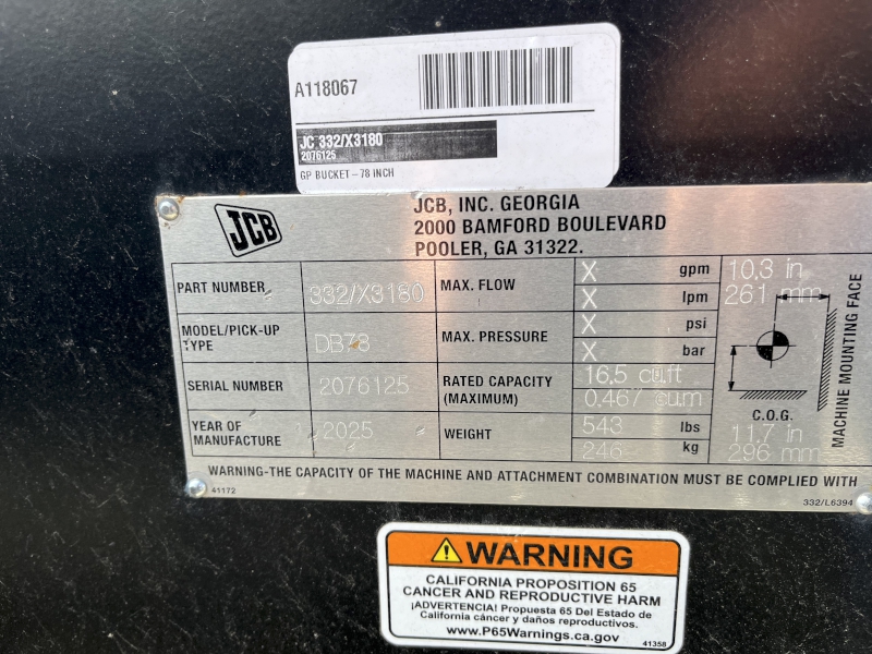 2025 JCB 78 INCH GENERAL PURPOSE SKID STEER BUCKET