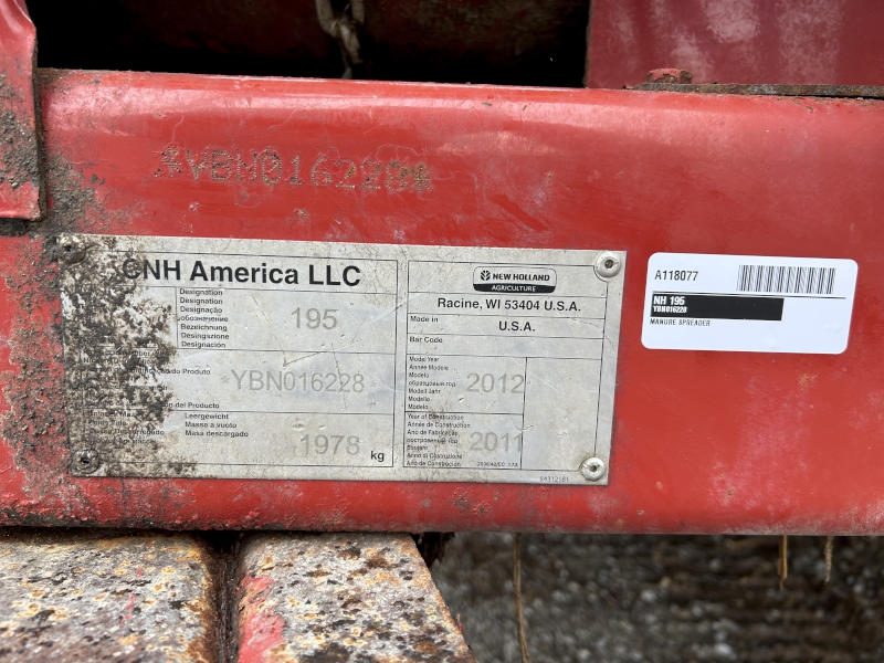 2012 NEW HOLLAND 195 MANURE SPREADER