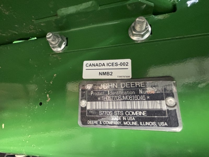 2021 JOHN DEERE S770 COMBINE