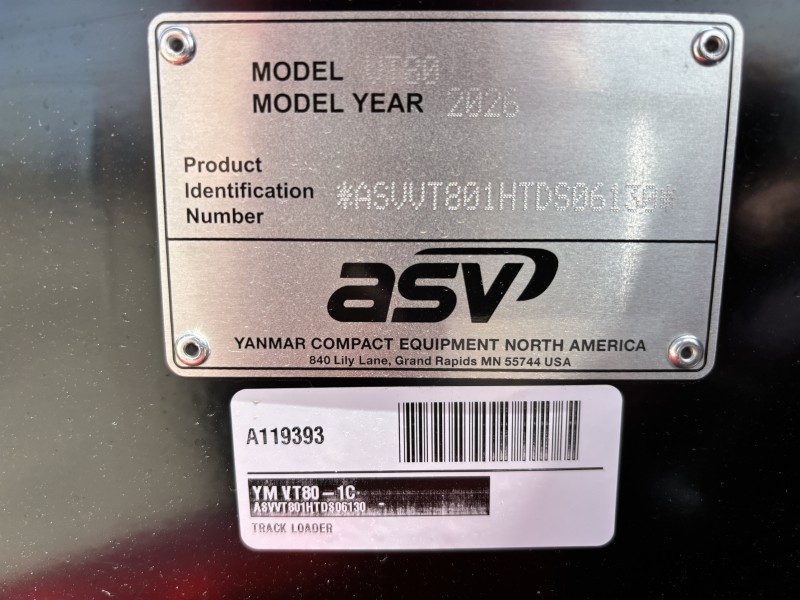 2026 ASV VT80-1C COMPACT TRACK LOADER