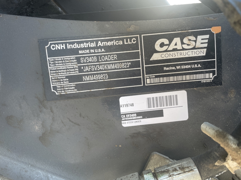 2021 CASE SV340B SKID STEER LOADER