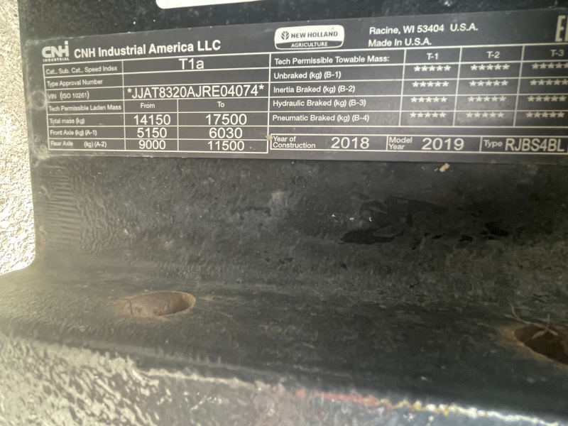 2019 NEW HOLLAND T8.320 TRACTOR