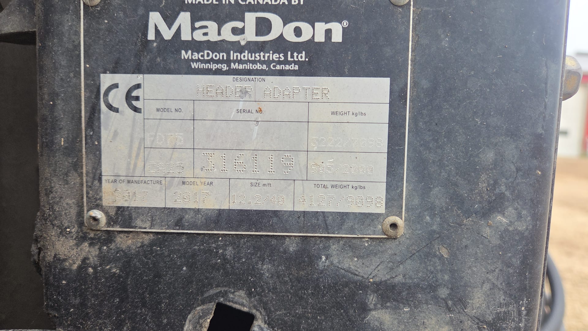 2017 MACDON FD75-40 HEADER COMBINE